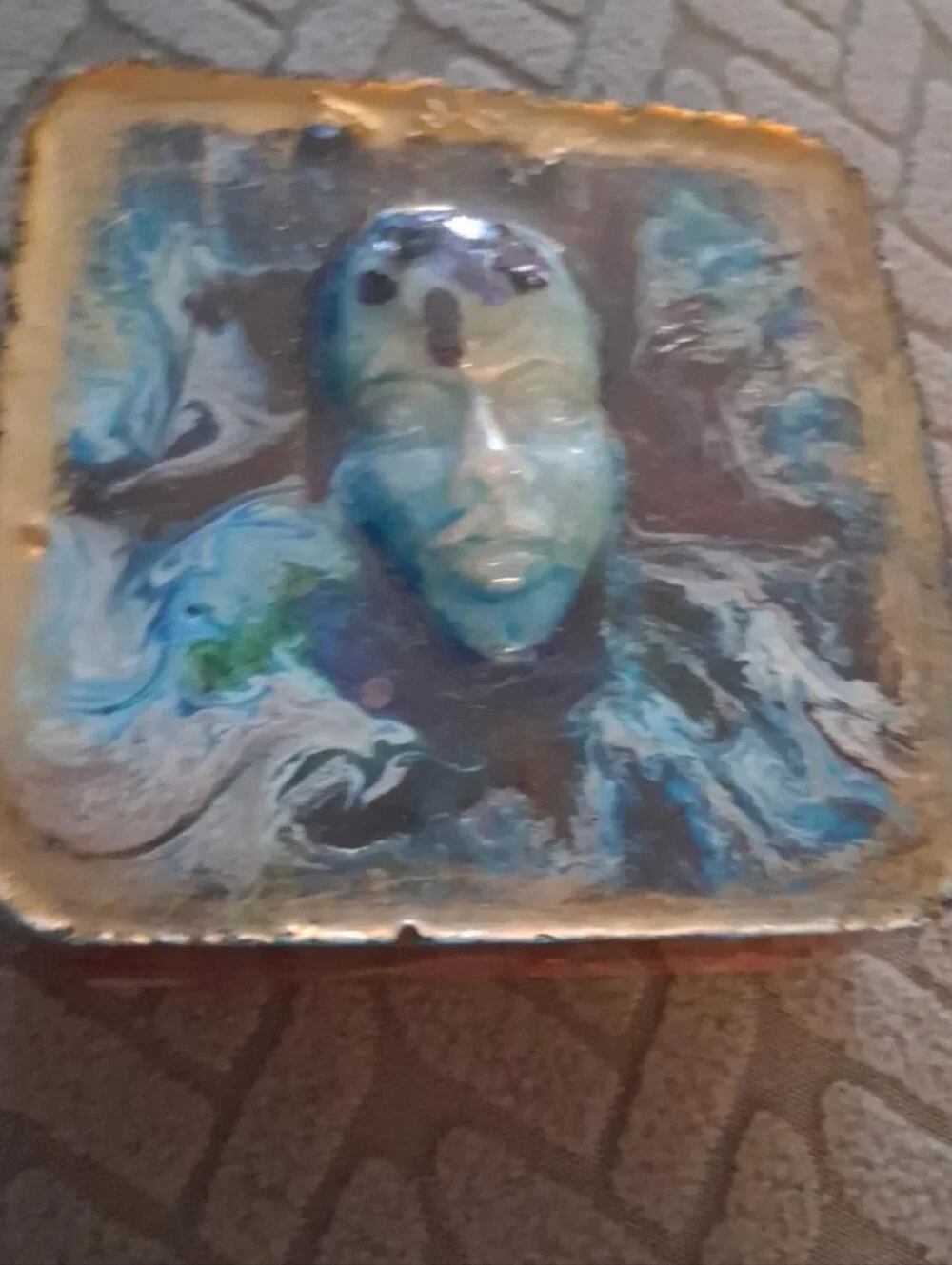 Hand Crafted Blue and Amber Resin Paperweight